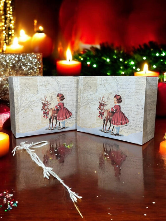 Christmas Reindeer Gift Bag – 7″ × 6″ Handmade Holiday Favor, Festive Reindeer Design (Peppermint Lane Collection)