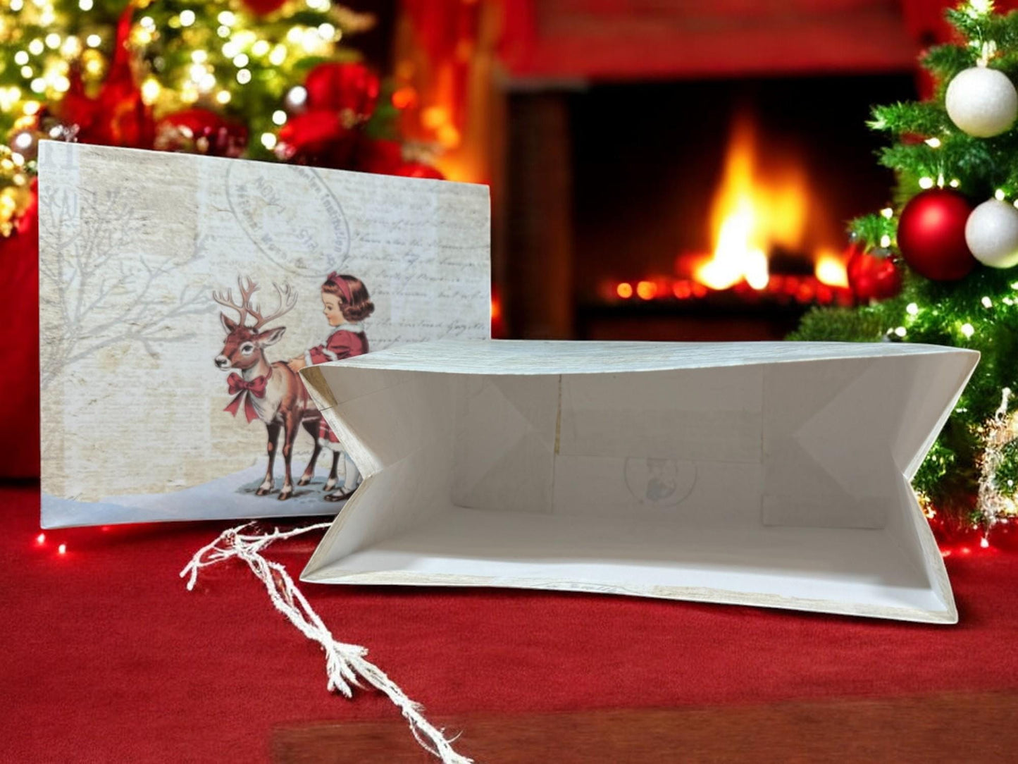 Christmas Reindeer Gift Bag – 7″ × 6″ Handmade Holiday Favor, Festive Reindeer Design (Peppermint Lane Collection)