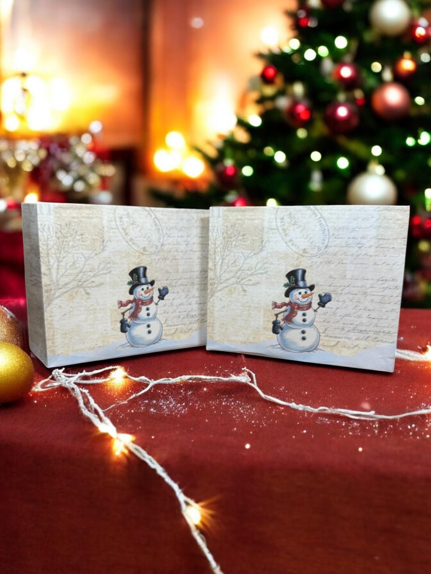 Christmas Snowman Gift Bag – 7″ × 6″ Handmade Bag, Printed Paper Favor, Holiday Gift Wrap, Peppermint Lane Packaging