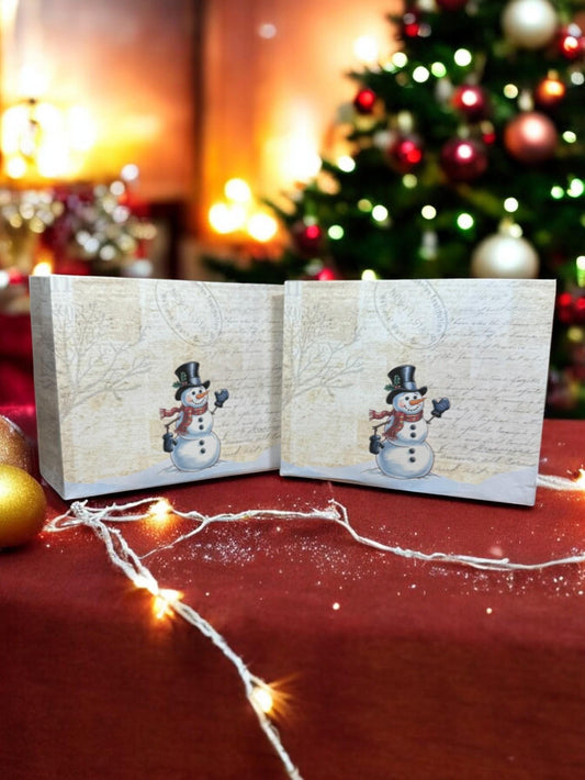 Christmas Snowman Gift Bag – 7″ × 6″ Handmade Bag, Printed Paper Favor, Holiday Gift Wrap, Peppermint Lane Packaging