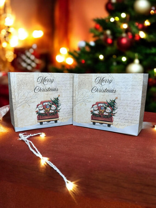 Christmas Snowmen & Truck Gift Bag • 7"x6" Holiday Party Favor • School Treat Bag • Reusable Gift Wrap • Winter Ephemera