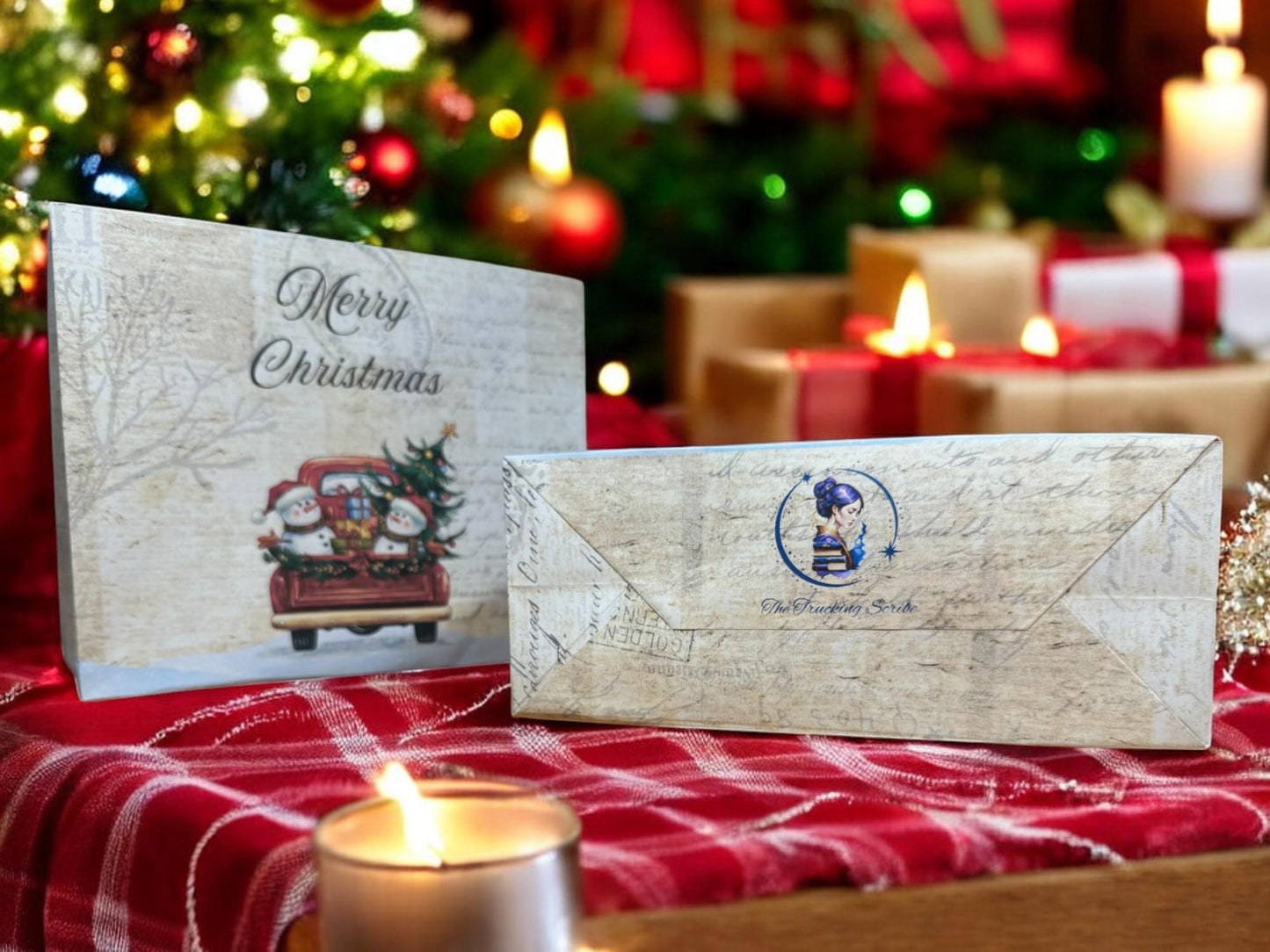 Christmas Snowmen & Truck Gift Bag • 7"x6" Holiday Party Favor • School Treat Bag • Reusable Gift Wrap • Winter Ephemera