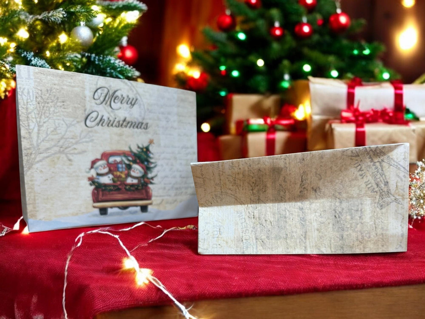 Christmas Snowmen & Truck Gift Bag • 7"x6" Holiday Party Favor • School Treat Bag • Reusable Gift Wrap • Winter Ephemera