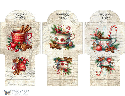 Christmas Tea Cup Mini Envelopes Printable Holiday Cocoa Mug Ephemera Craft PDF Digital Download