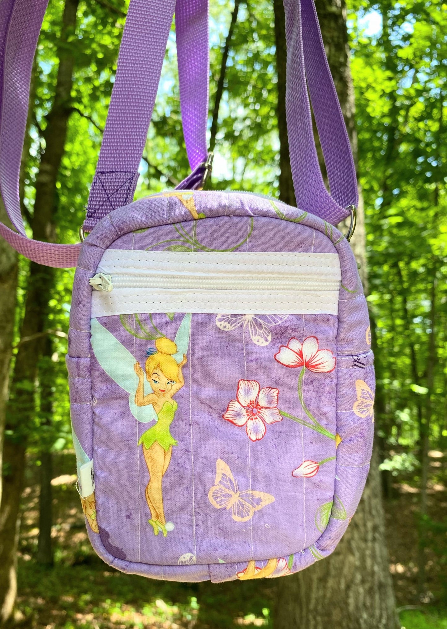 Tinker Bell Crossbody Bag, Quilted Fairy Purse, Adjustable Purple Strap, 4.5"x6", Small Magical Gift, Fairy Lovers, Cargo Stitch Collection