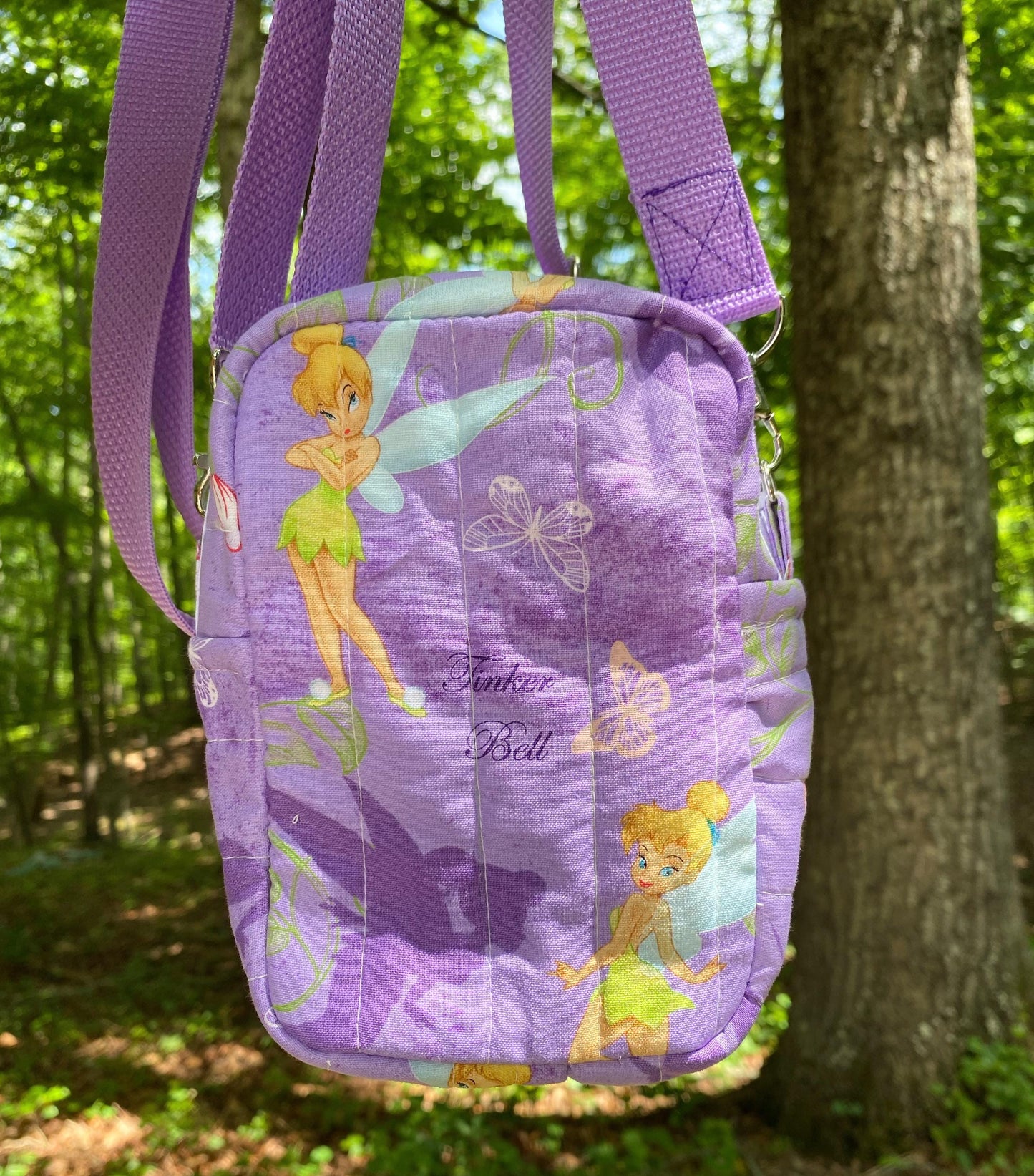 Tinker Bell Crossbody Bag, Quilted Fairy Purse, Adjustable Purple Strap, 4.5"x6", Small Magical Gift, Fairy Lovers, Cargo Stitch Collection