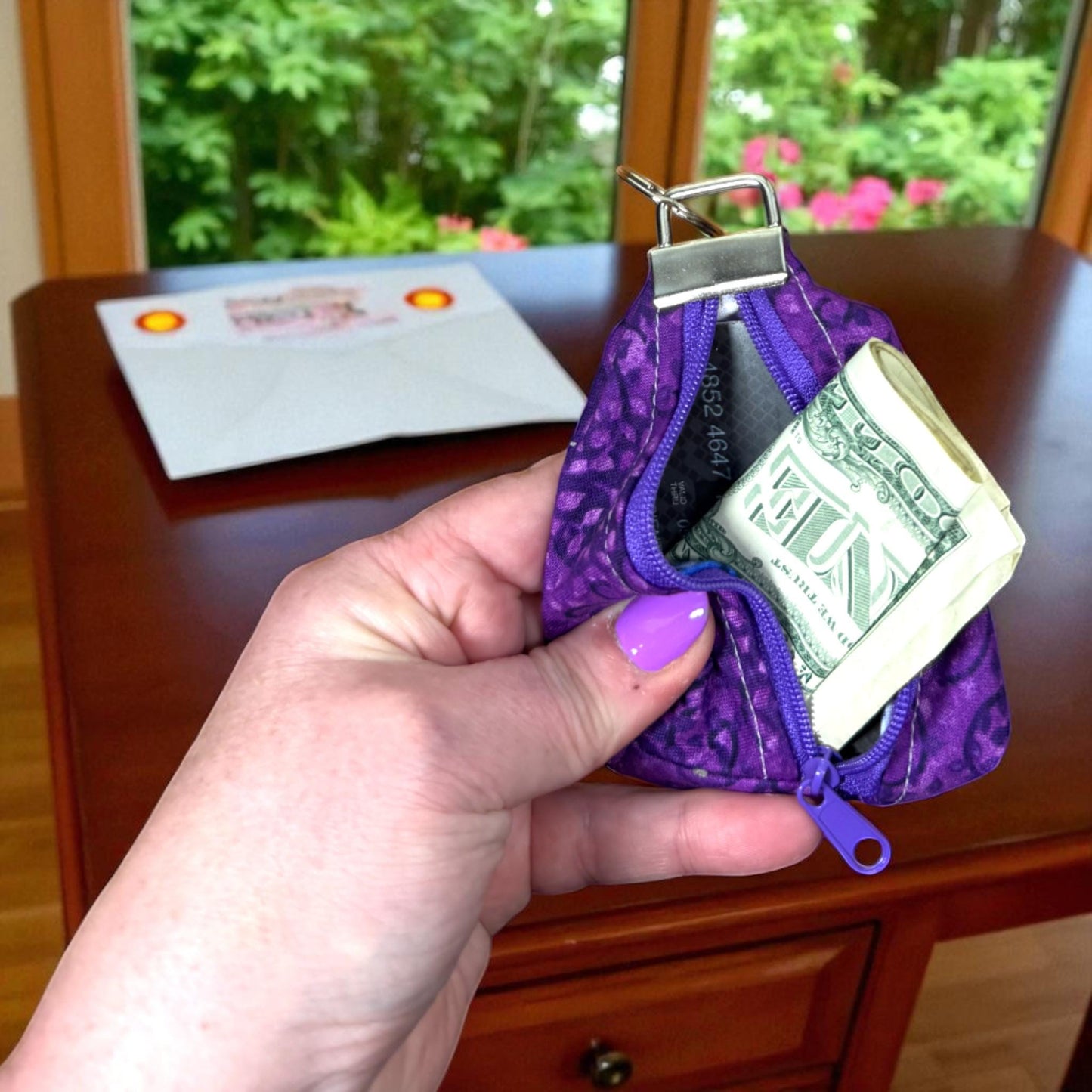 The Cargo Clip – Purple Quilted Key Fob with D-Ring | Handmade Fabric Keychain | Small Gift for Her