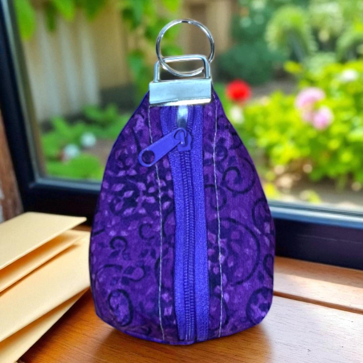 The Cargo Clip – Purple Quilted Key Fob with D-Ring | Handmade Fabric Keychain | Small Gift for Her