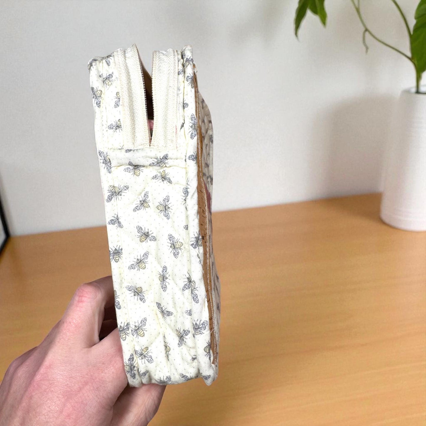 Busy Bee Bag – Maker’s Sample Quilted Pink Convertible Crossbody Sling or Backpack, 6x8 Handmade Bag with 3 Zippers, Card Slots & Pockets