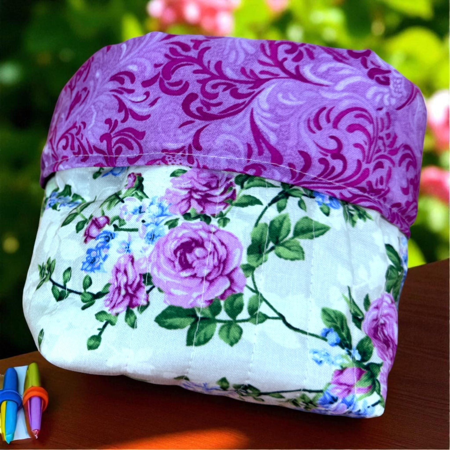 Garden Gate Quilted Fabric Basket – Soft Storage Bin for Crafts, Notions, or Decor | Handmade Organizer by Cargo Stitch Co.