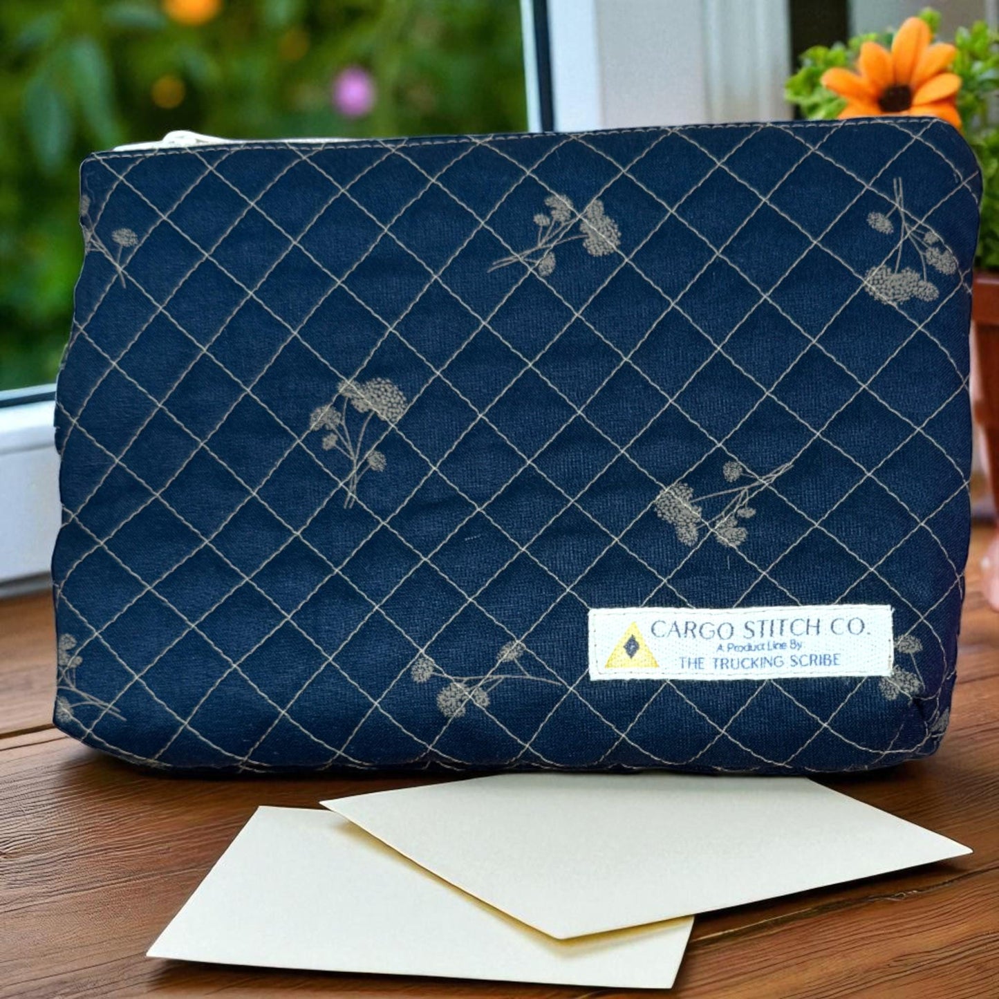 Midnight Garden Quilted Zipper Pouch 8x6x1.5 | Handmade Cosmetic Bag | Halloween Floral Travel Pouch | Reusable Gift Bag for Makeup & More