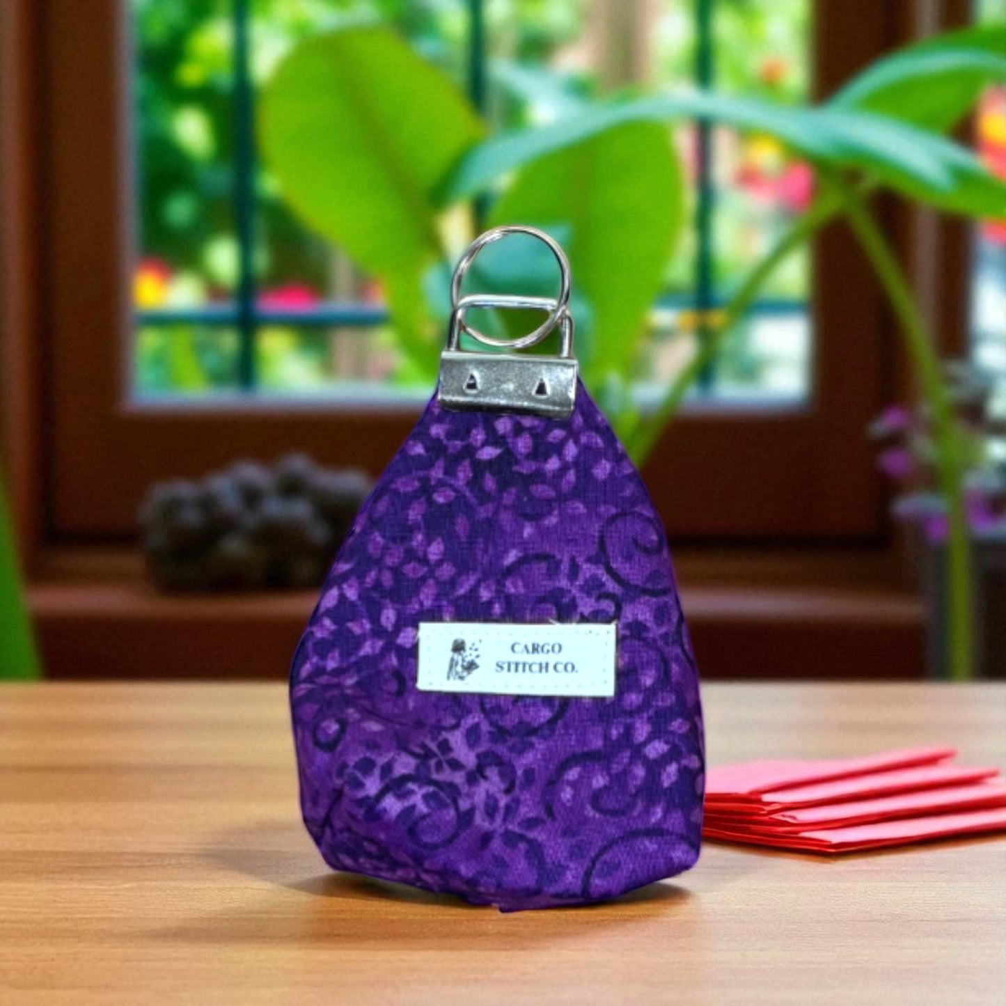 The Cargo Clip – Purple Quilted Key Fob with D-Ring | Handmade Fabric Keychain | Small Gift for Her