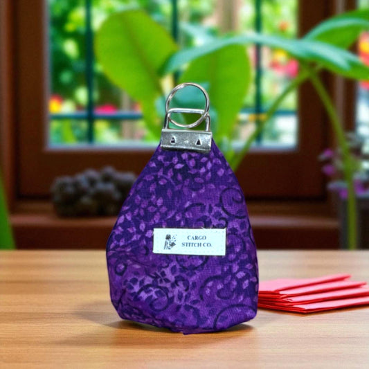 The Cargo Clip – Purple Quilted Key Fob with D-Ring | Handmade Fabric Keychain | Small Gift for Her