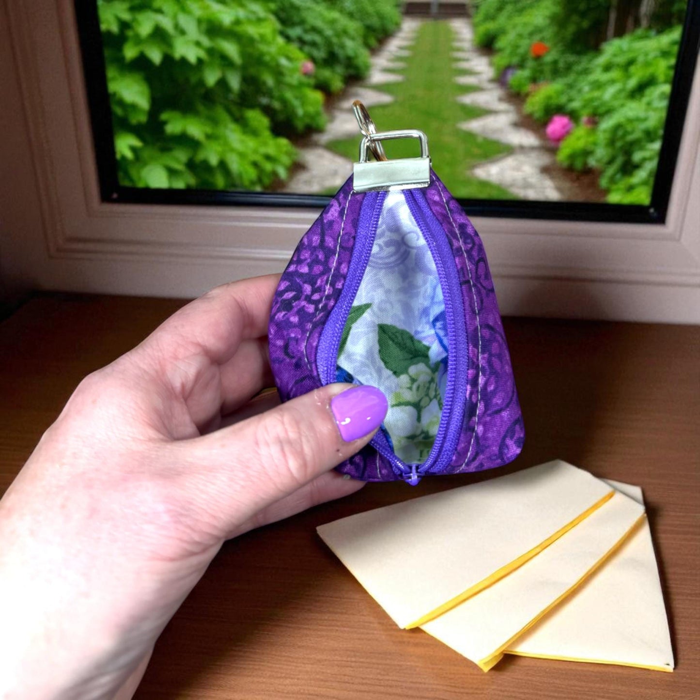 The Cargo Clip – Purple Quilted Key Fob with D-Ring | Handmade Fabric Keychain | Small Gift for Her