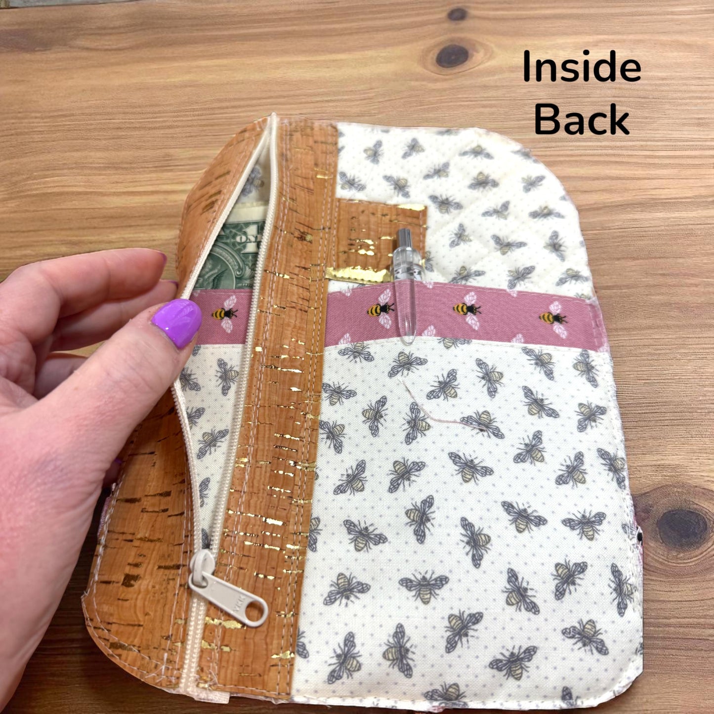 Busy Bee Bag – Maker’s Sample Quilted Pink Convertible Crossbody Sling or Backpack, 6x8 Handmade Bag with 3 Zippers, Card Slots & Pockets