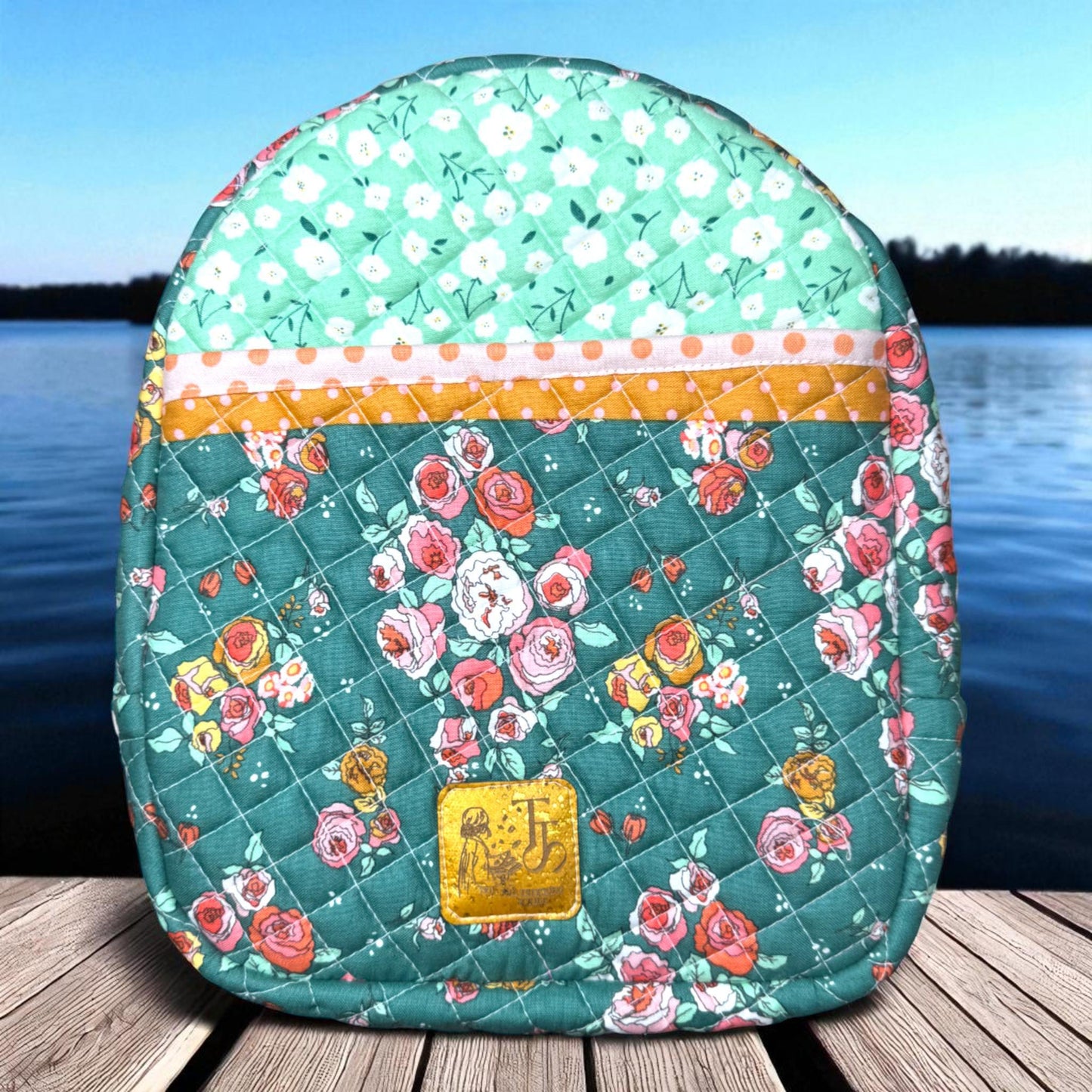 Quilted Floral Backpack – Heirloom Cottagecore Design – Handmade Carryall Bag – Lightweight Travel Tote