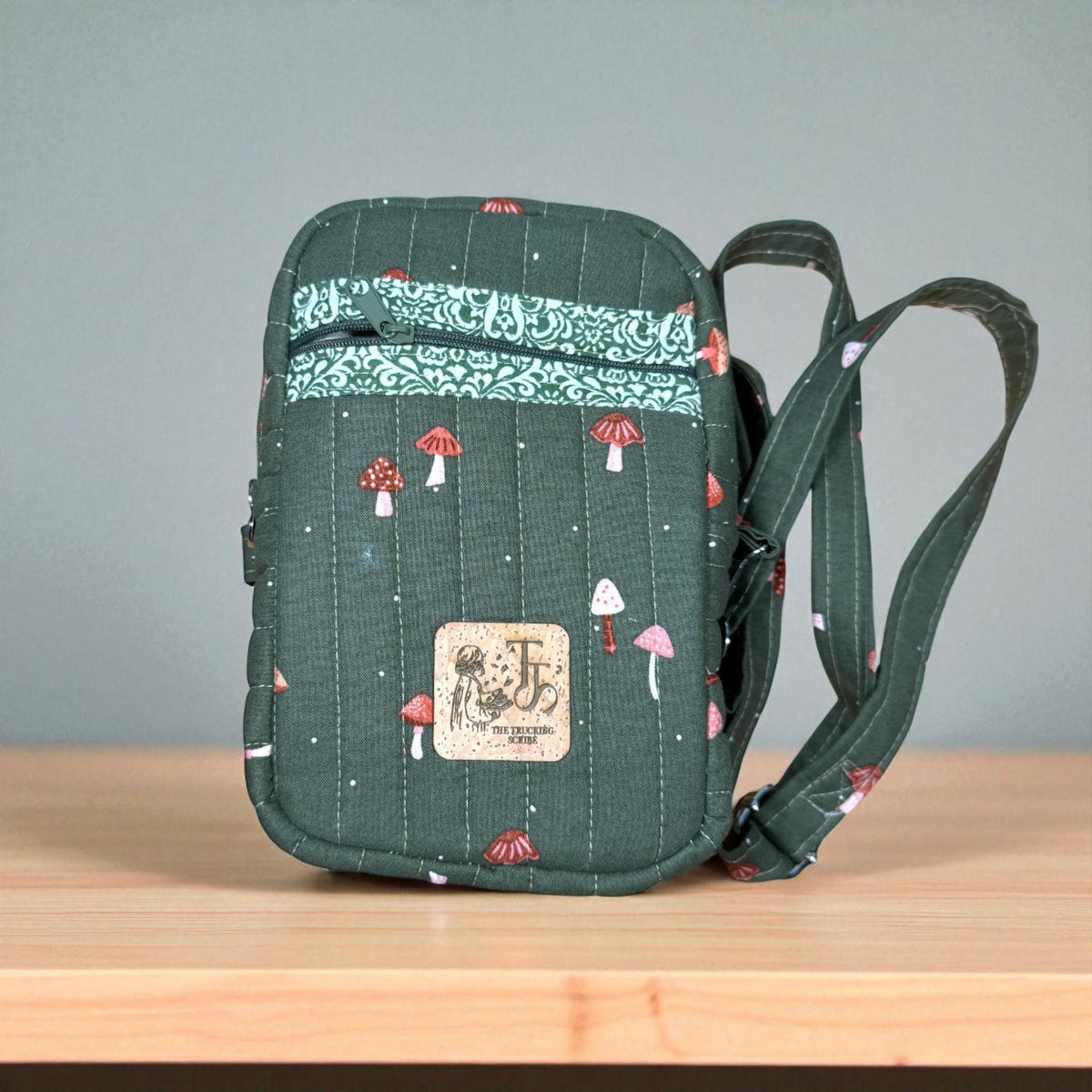Mushroom Crossbody Bag, Quilted Small Purse, Peppermint Lane Quick Haul, Handmade Woodland Bag