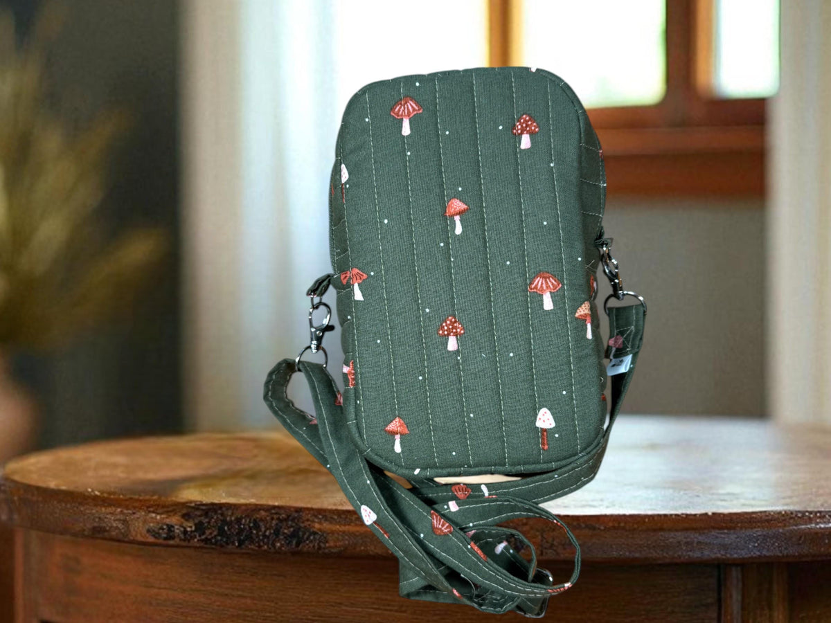 Mushroom Crossbody Bag, Quilted Small Purse, Peppermint Lane Quick Haul, Handmade Woodland Bag