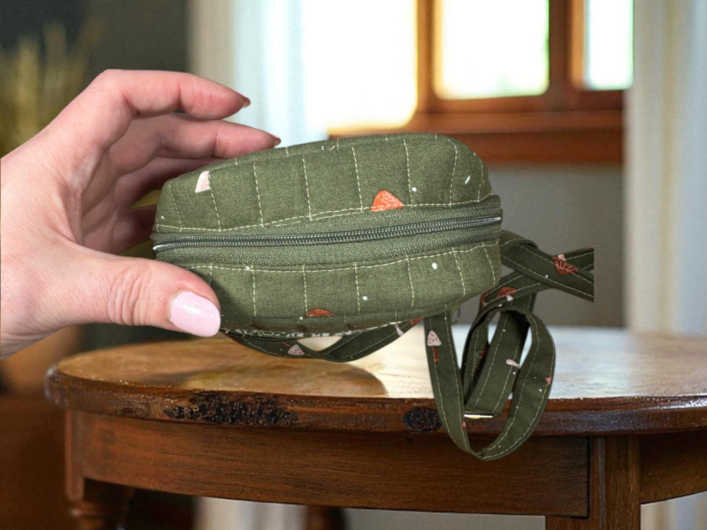 Hearthside Edition – Woodland Mushroom Quilted Crossbody Bag – Peppermint Lane 2025 – Green Forest Purse – Cargo Stitch Co