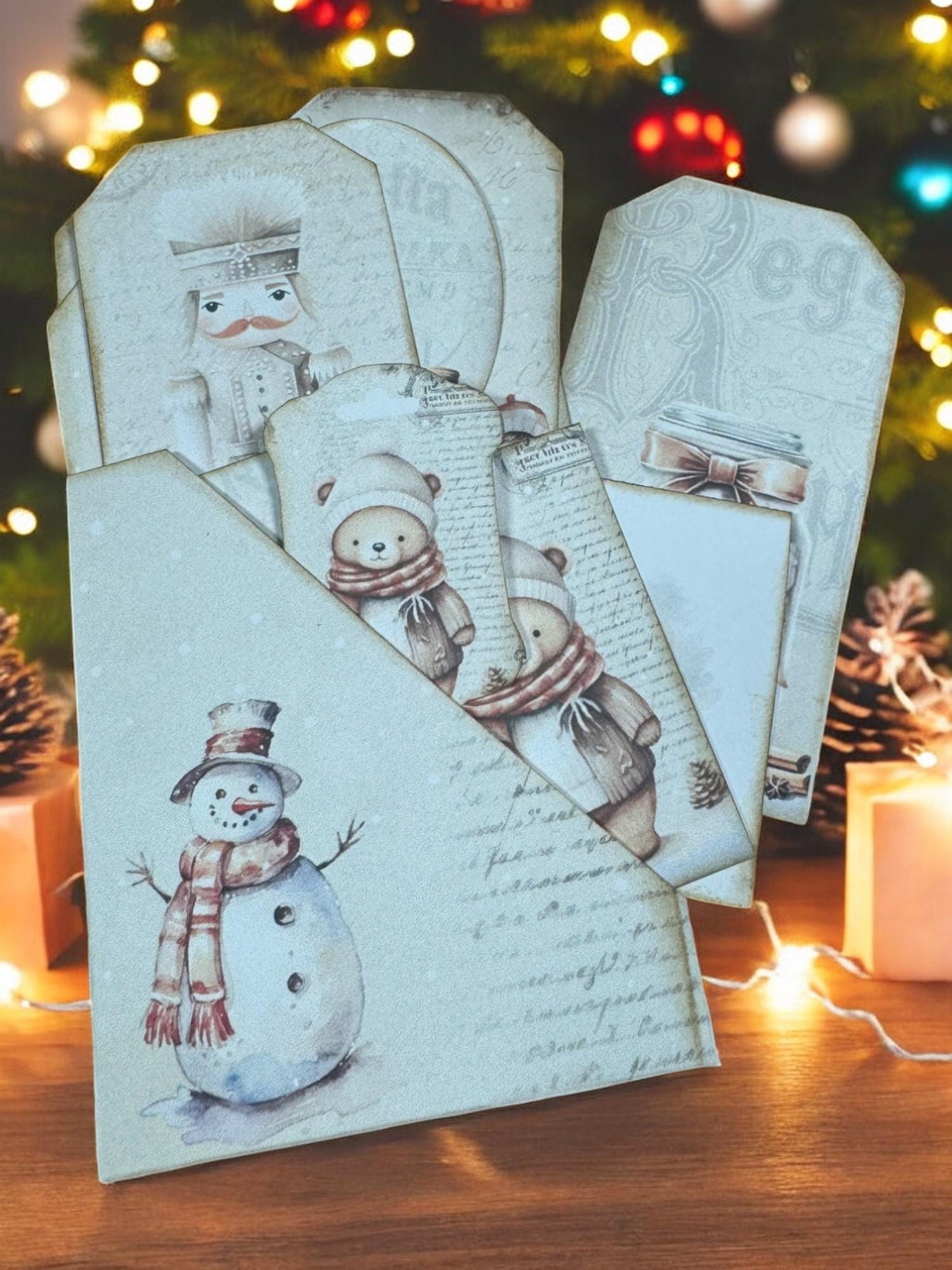 Vintage Christmas Junk Journal Tags: Snowman Ephemera Set