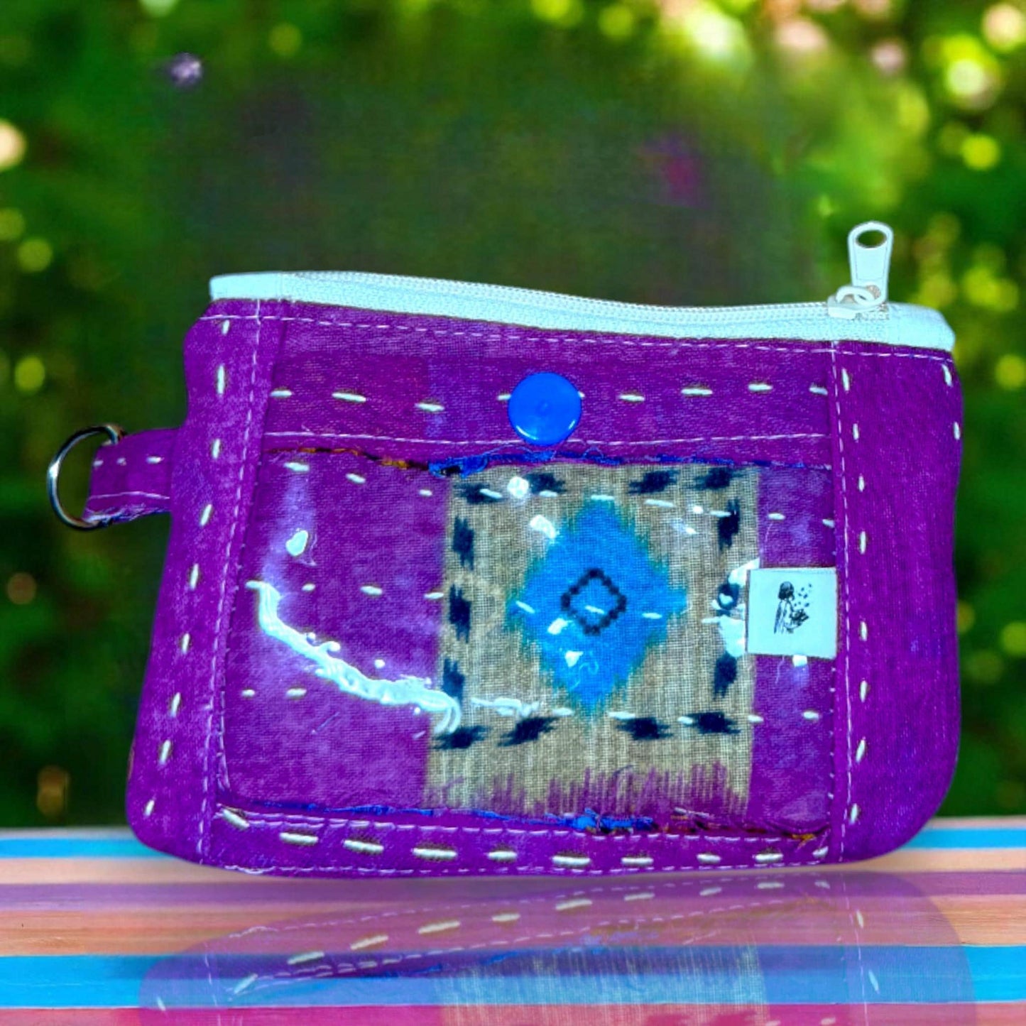 Handmade Kantha Quilted Wallet: Boho Purple Card Holder