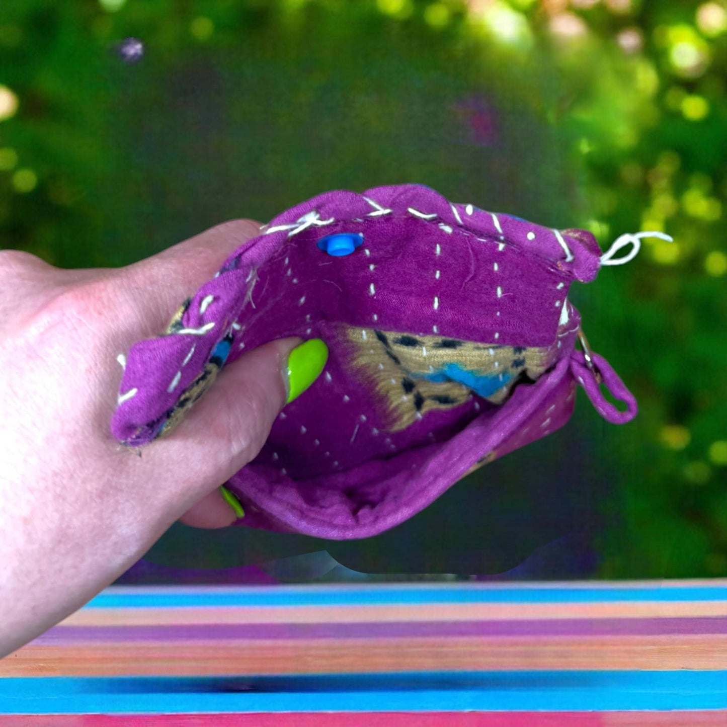 Handmade Kantha Quilted Wallet: Boho Purple Card Holder