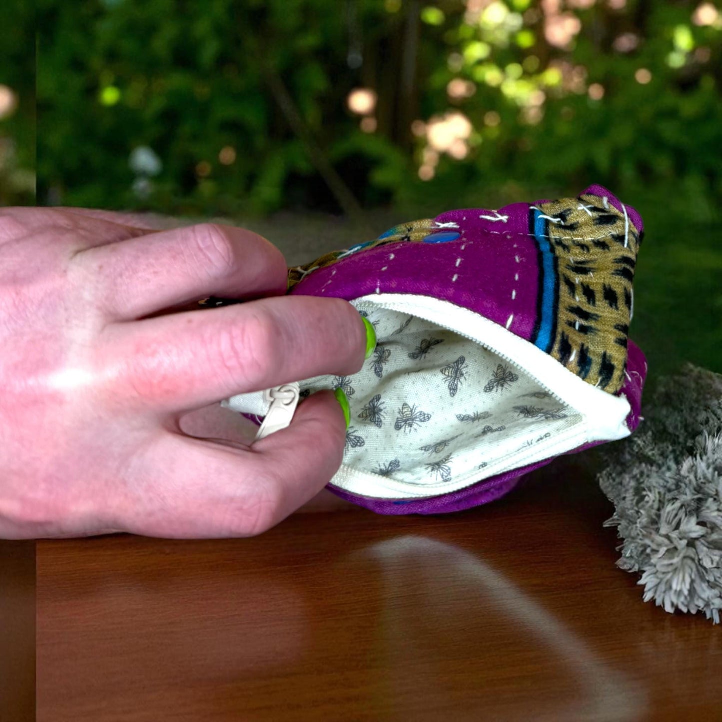 Handmade Kantha Quilted Wallet: Boho Purple Card Holder