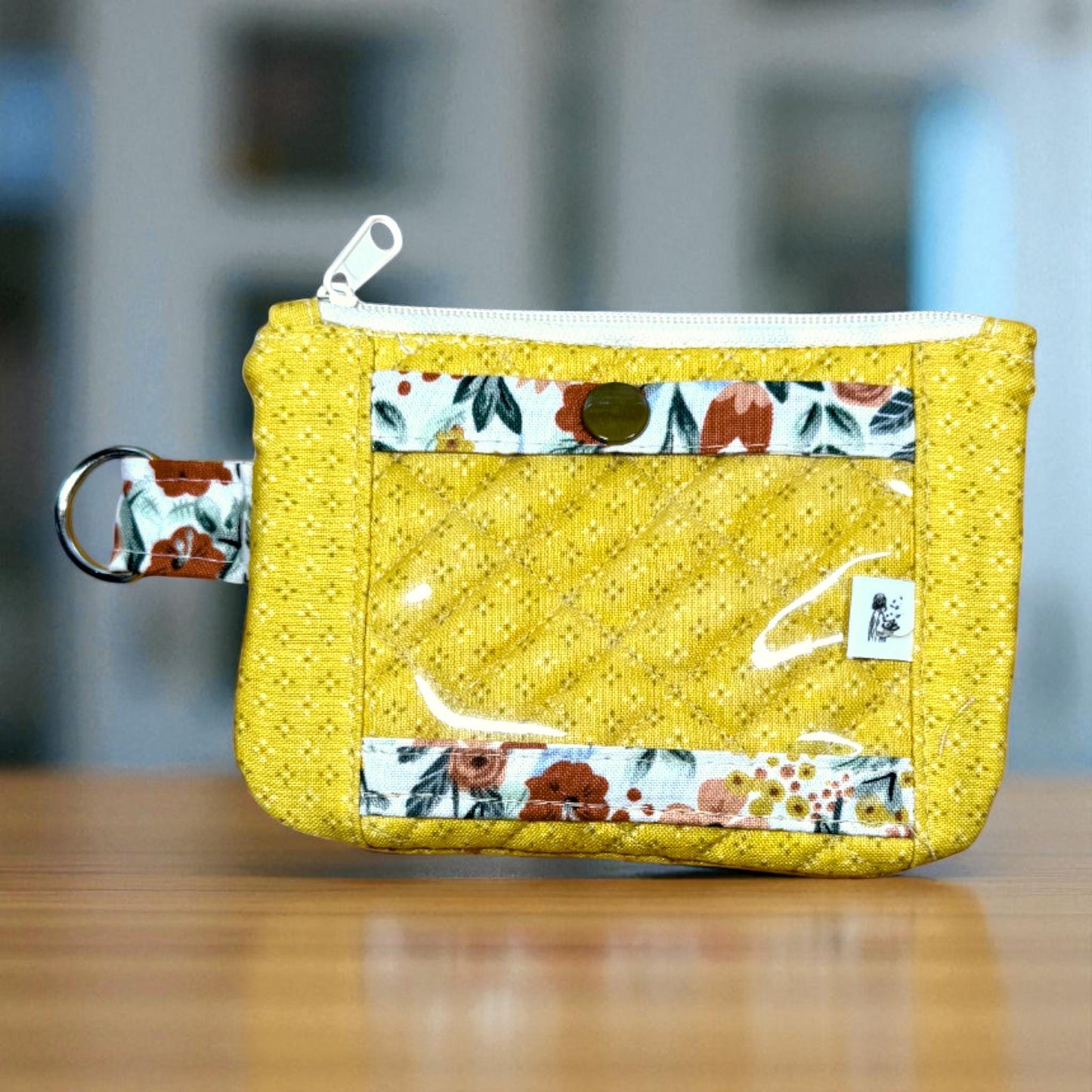 Handmade Quilted Wallet: Golden Bloom Floral Design, Zipper & Snap Pockets