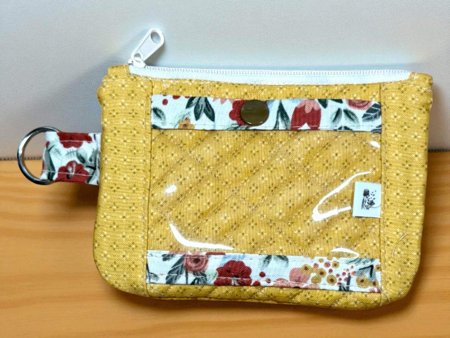 Handmade Quilted Wallet: Golden Bloom Floral Design, Zipper & Snap Pockets
