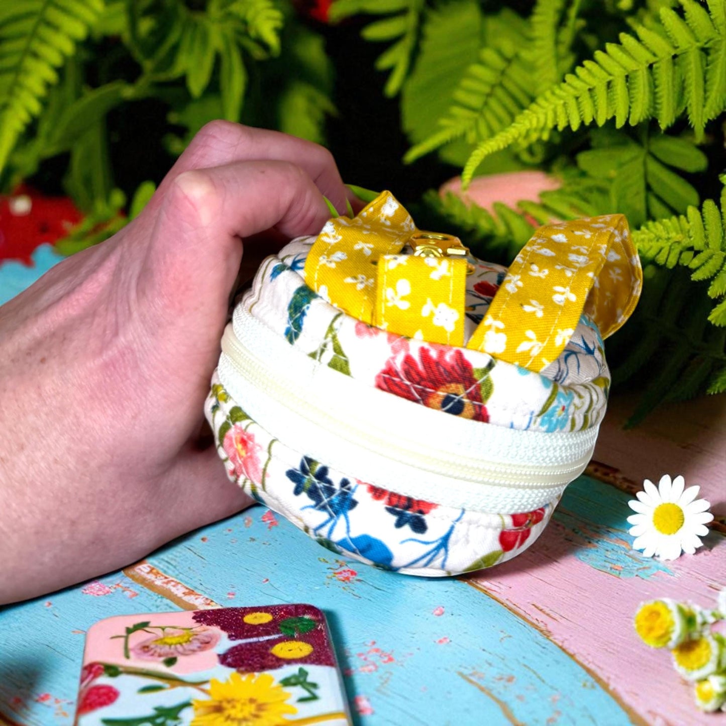 Mini Quilted Backpack – Wildflower Road Floral – Handmade Keychain Bag & Small Travel Pouch – Cute Festival Bag - Money Holder