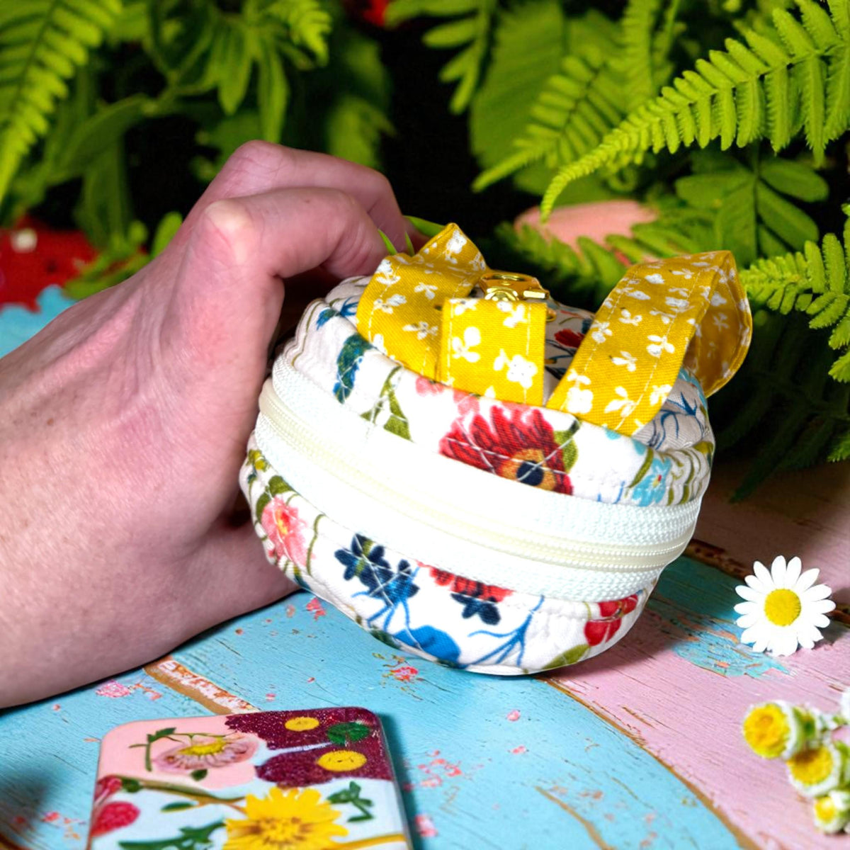 Wildflower Mini Backpack Keychain | Quilted Floral Coin Pouch | Clip-On Bag Charm | Handmade Zipper Pouch