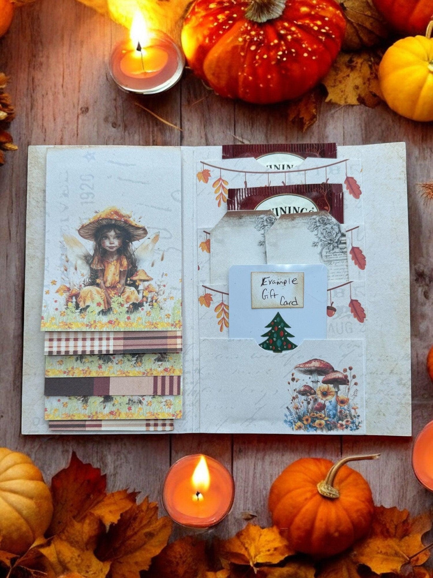 Autumn Fairy Gift Card Holder | Tea Wallet Organizer | Handmade Fall Gift Card Folio | Tea Bag Storage | Quilted Holiday Gifts
