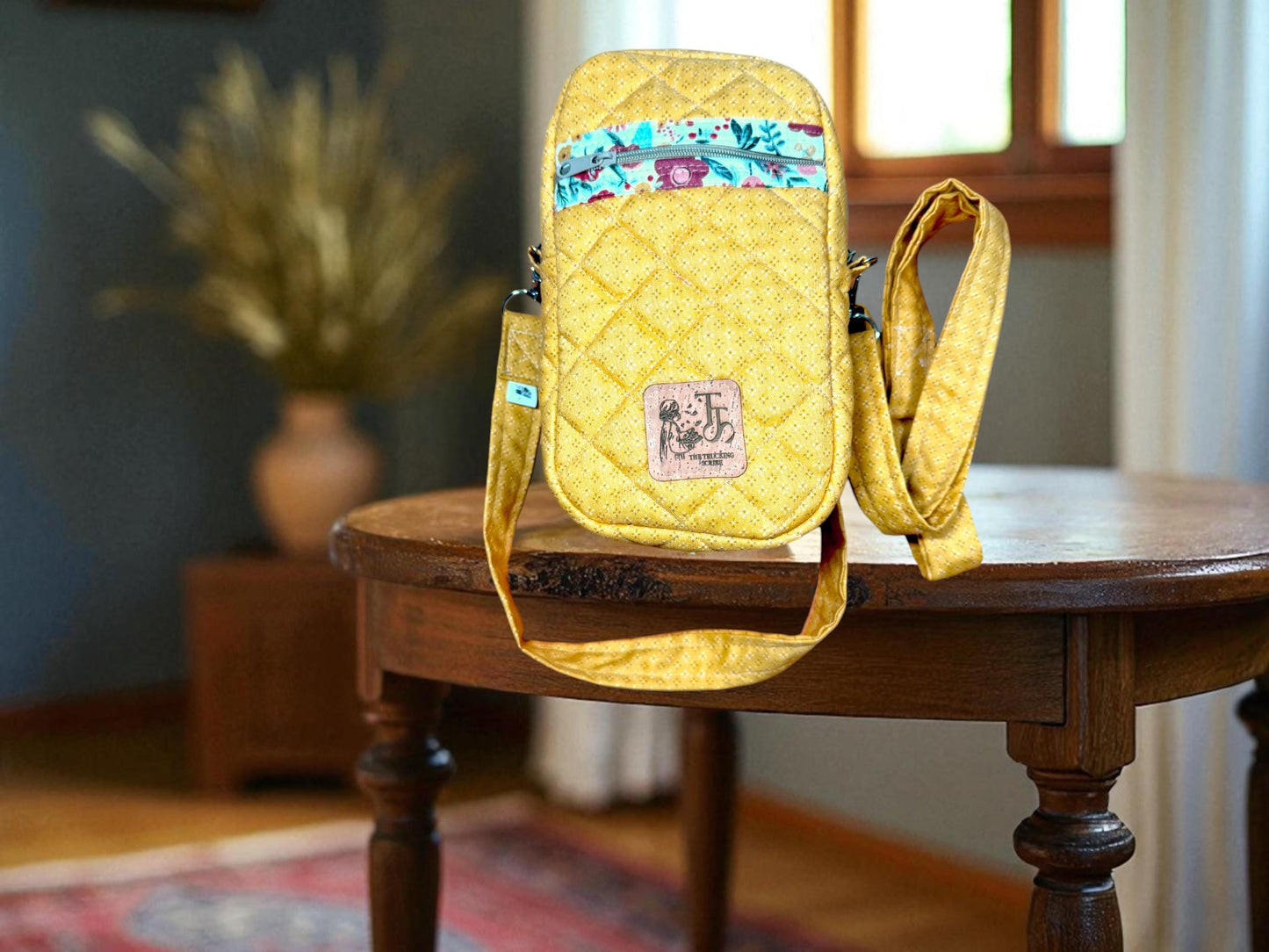 Quilted Floral Crossbody Bag: Golden Bloom Small Sling Purse