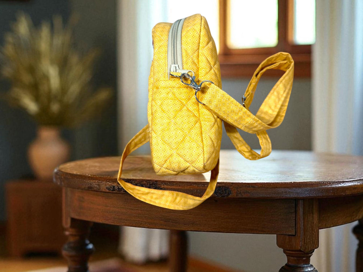 Quilted Floral Crossbody Bag: Golden Bloom Small Sling Purse