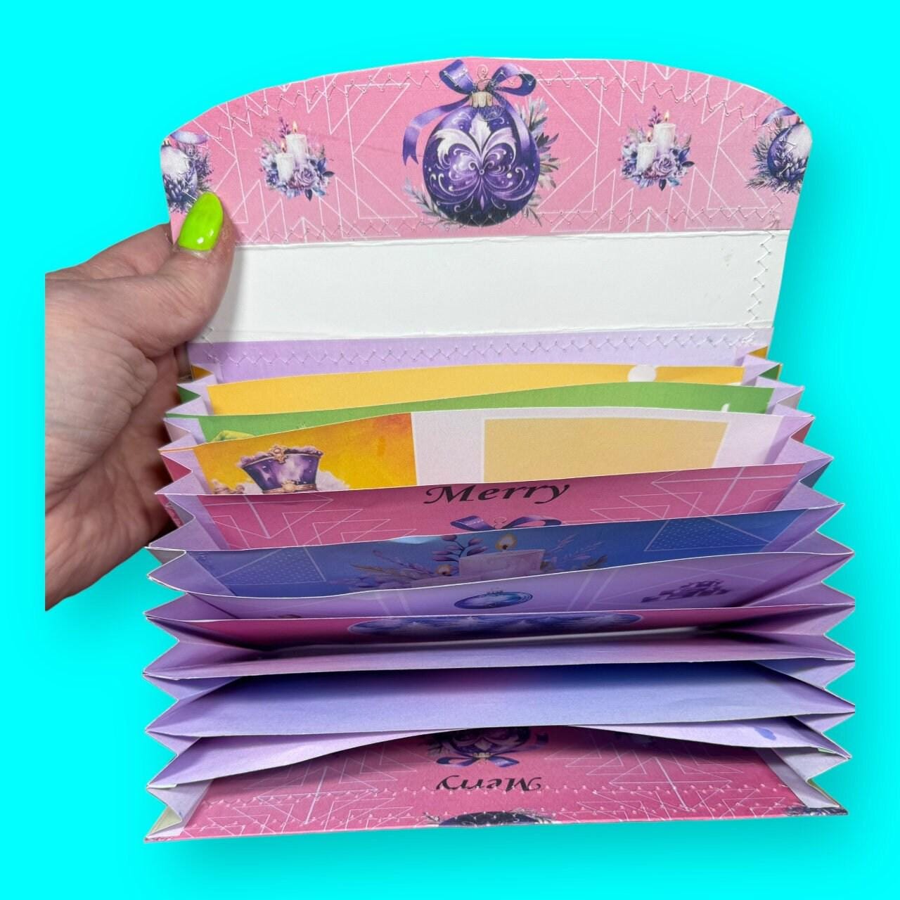 Pastel Christmas Accordion File Organizer – Handmade Expandable Ephemera Folder – Junk Journal Storage