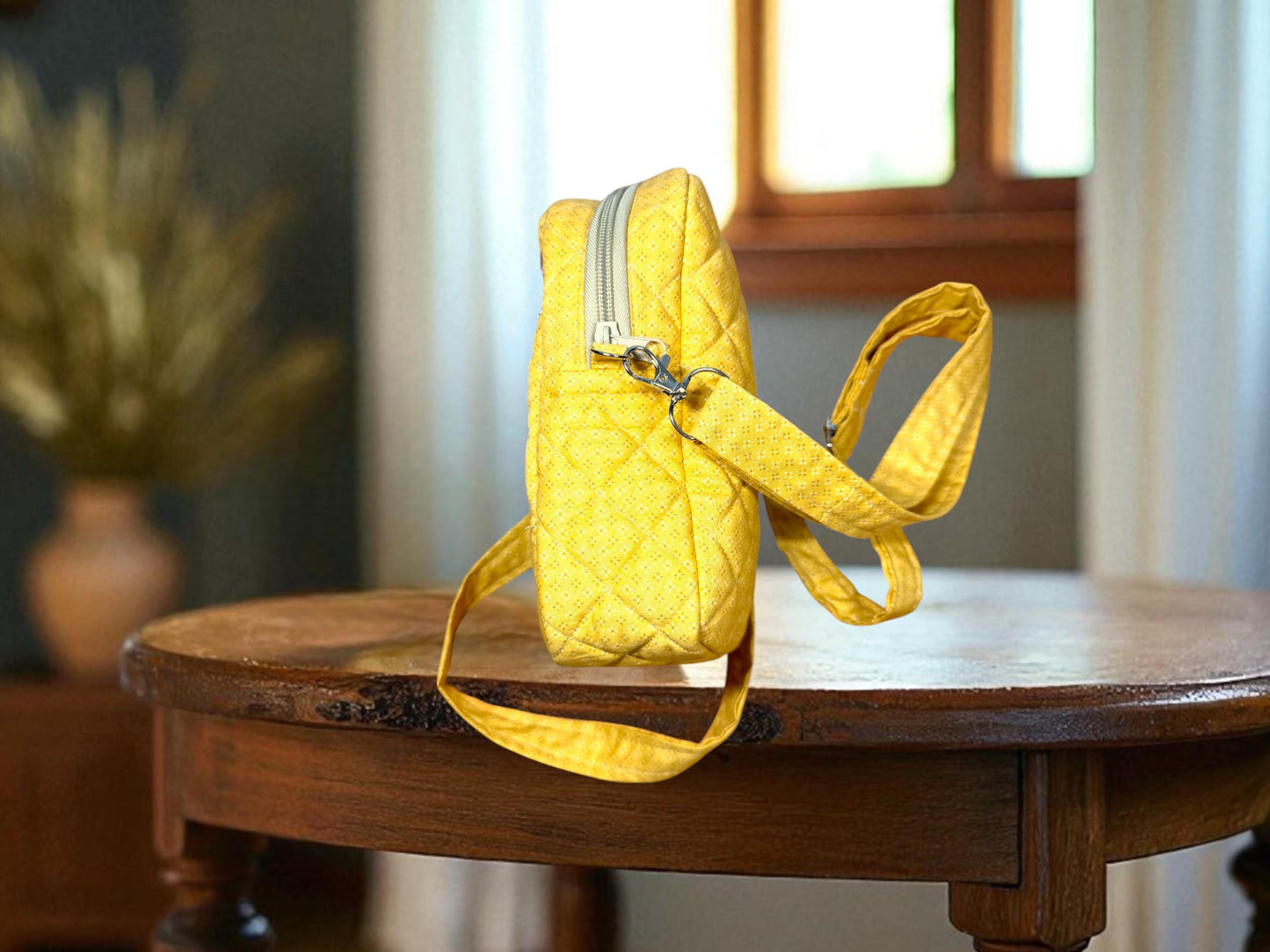 Quilted Floral Crossbody Bag: Golden Bloom Small Sling Purse