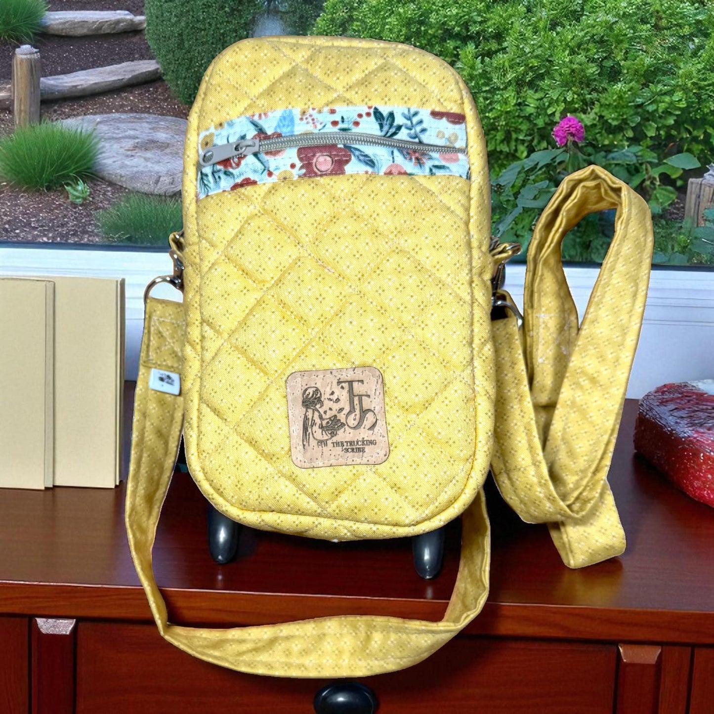 Quilted Floral Crossbody Bag: Golden Bloom Small Sling Purse