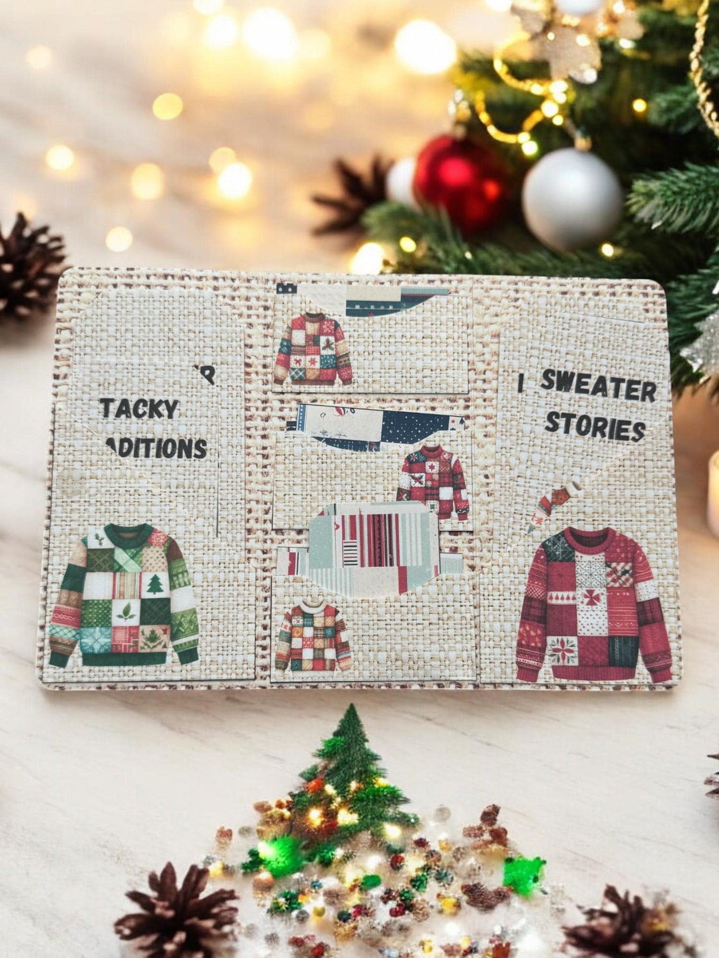 Winter Ugly Sweater Junk Journal Folio • Handmade Folio Book with Pockets & Tags