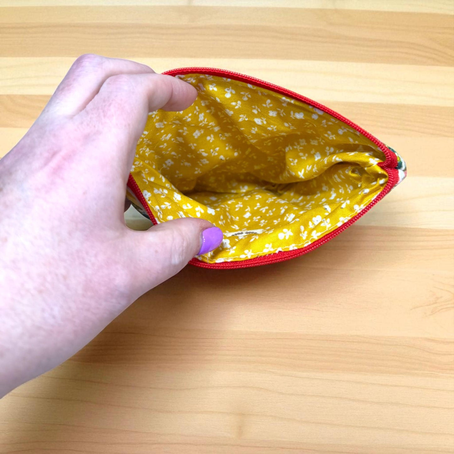 Quilted Wildflower Zipper Pouch | Handmade Project Bag | Knitting Pouch | Crochet Project Bag | Quilted Makeup Bag