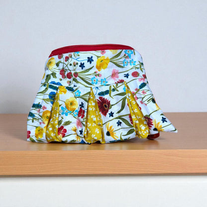 Wildflower Quilted Zipper Pouch, Floral Pleated Makeup Bag, Garden Cosmetic Pouch, Handmade Project Bag, Floral Gift