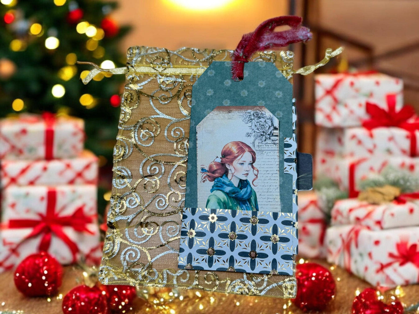 Christmas Gift Tags Set | Holiday Loaded Pocket Tags | Vintage Christmas Ephemera | Junk Journal Supplies | Christmas Scrapbook Tags