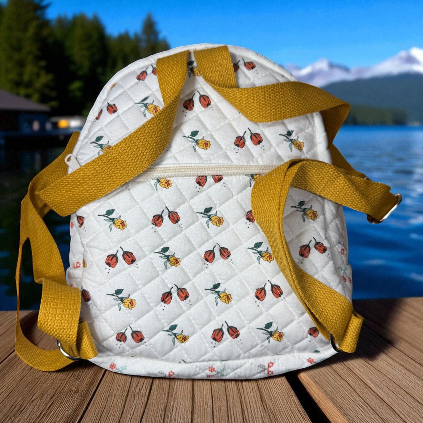 Quilted Floral Mini Backpack | Handmade Small Backpack | Floral Daypack | Quilted Bag | Mini Travel Backpack