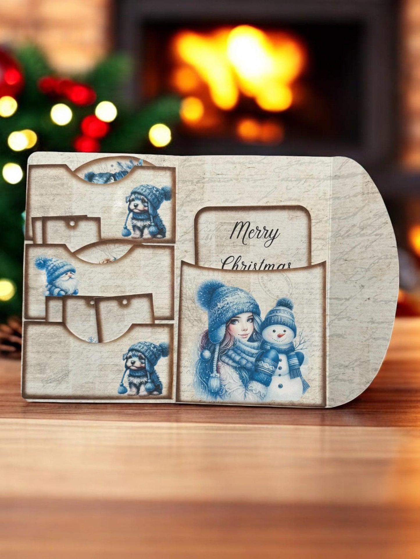 Blue Christmas Gift Card Holder | Snowman Gift Card Folio | Handmade Holiday Gift Card | Christmas Money Holder | Winter Gift Card