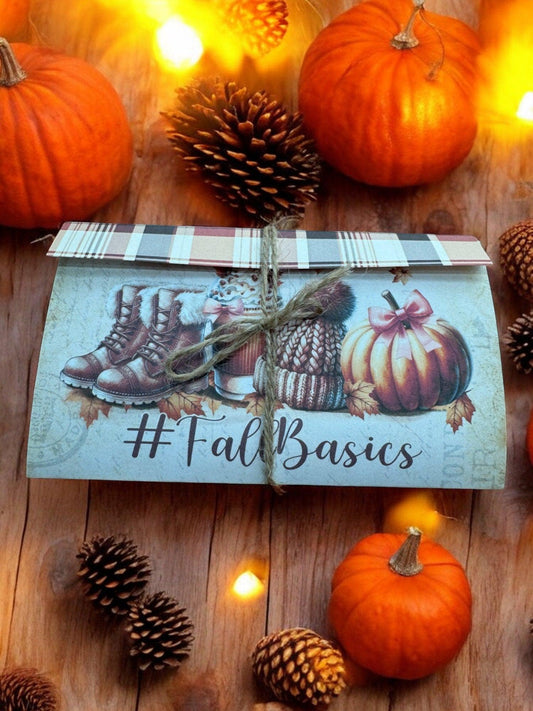 FallBasics Autumn Folio – Cozy Fall Junk Journal Insert | Hearthside Edition Handmade Envelope | Pumpkin Boots Ephemera Folder