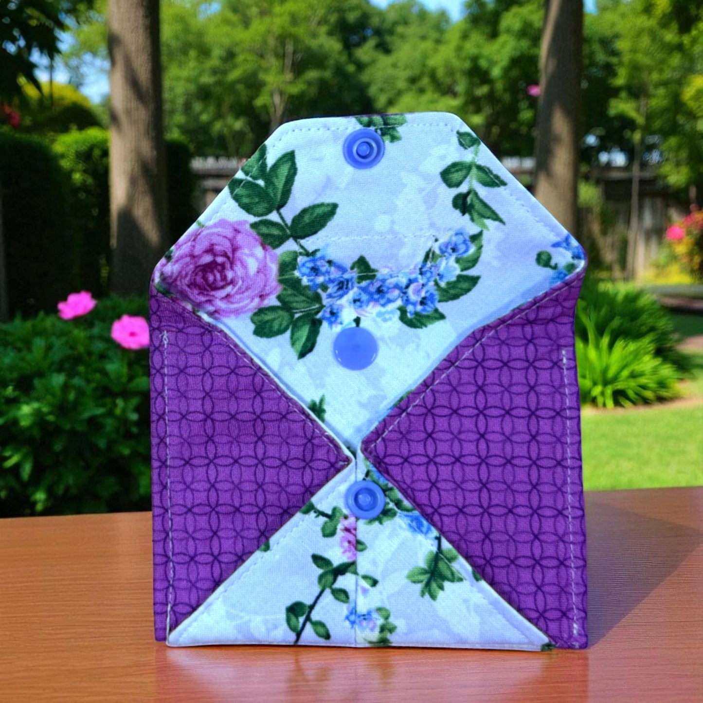 Garden Gate Wallet - Vintage Floral Wallet | Quilted Snap Pocket Card Holder | Handmade Minimalist Wallet