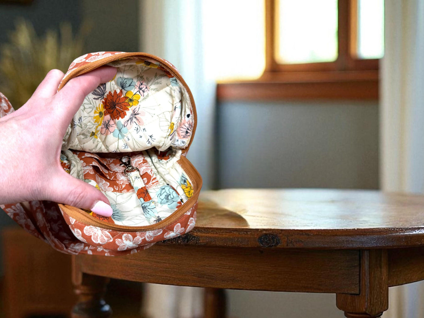 Hearthside Edition – Spiced Blossom Quilted Crossbody Bag – Peppermint Lane 2025 – Orange Floral Purse – Cargo Stitch Co