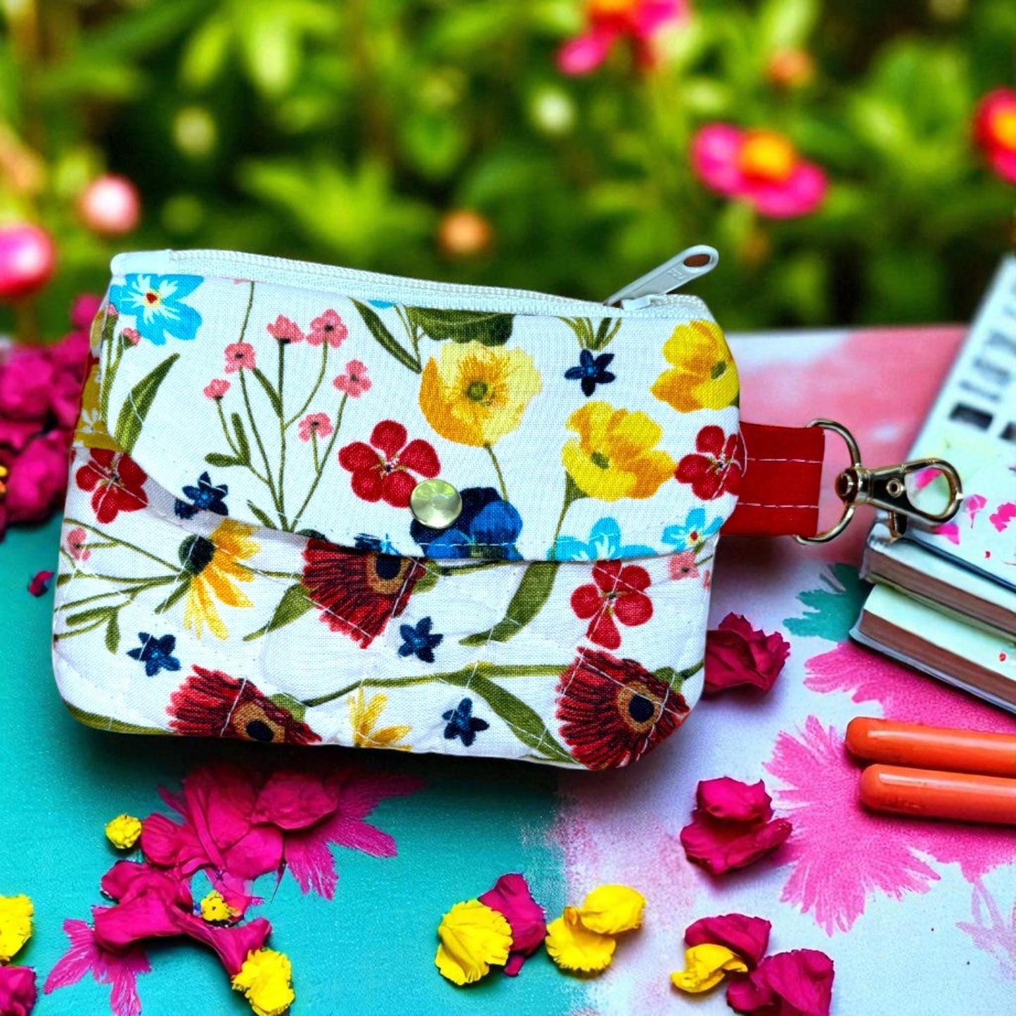 Wildflower Road Manifest Mini Wallet - Quilted Cotton ID Wallet | Nature Print Card Holder | Handmade Minimalist Wallet