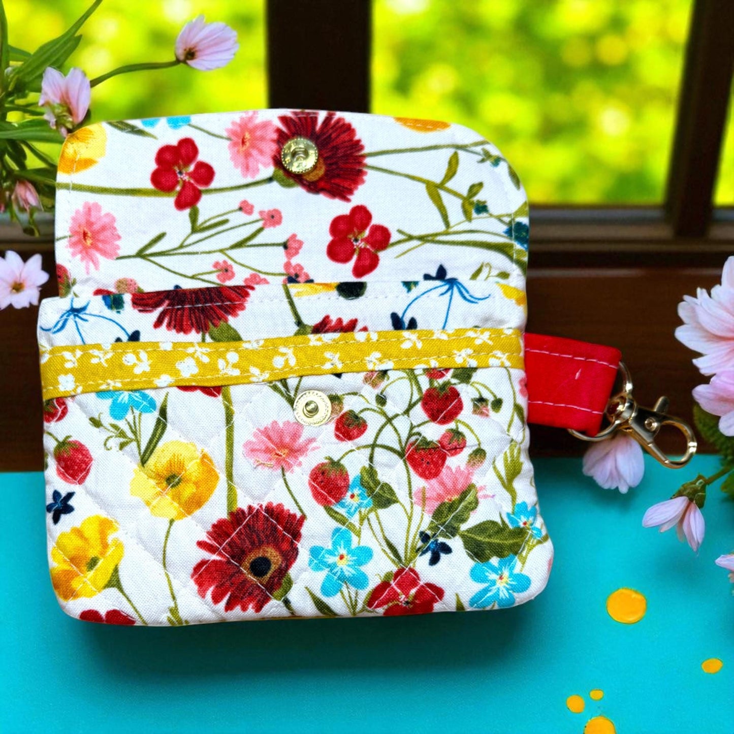 Wildflower Road Manifest Mini Wallet - Quilted Cotton ID Wallet | Nature Print Card Holder | Handmade Minimalist Wallet