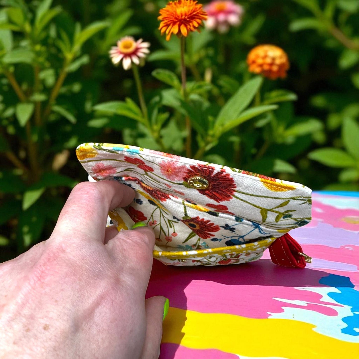 Wildflower Road Manifest Mini Wallet - Quilted Cotton ID Wallet | Nature Print Card Holder | Handmade Minimalist Wallet