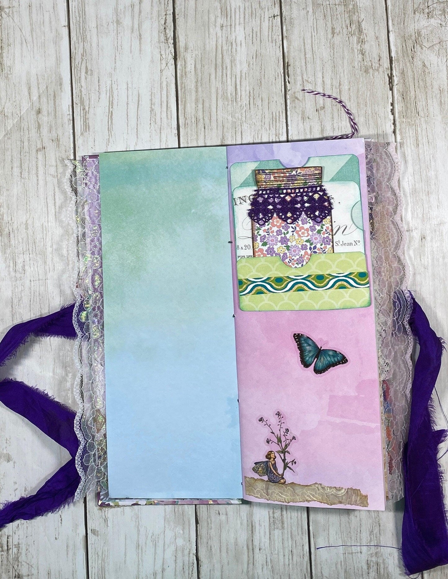 The Velvet Wing Folio – Ooak Fairy Junk Journal, Coptic Stitch + Certificate, Handmade Art Journal